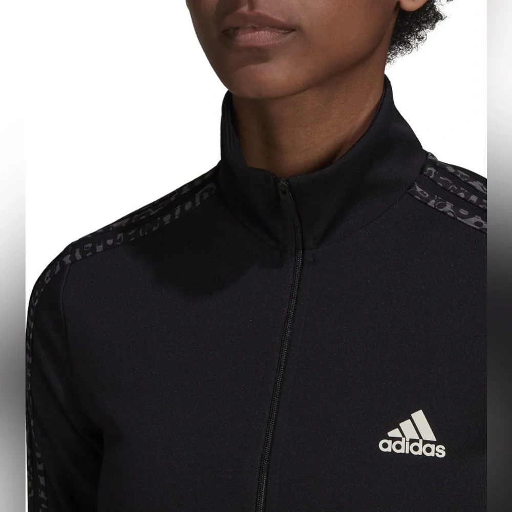 Adidas Women’s Sereno Track Jacket Size Small Black Camo Sleeve Striped Full Zip - Picture 3 of 13